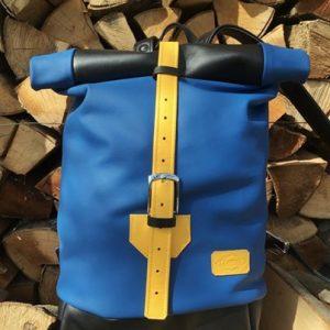 Egyedi, kézzel készített bőr rolltop hátizsák - Kék