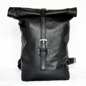 Kézzel készített bőr rolltop hátizsák - Fekete