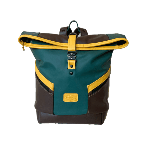 Unisex handmade bőr hátizsák – zöld,barna,sárga