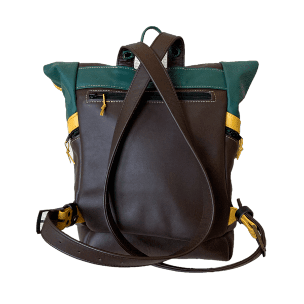 Unisex handmade bőr hátizsák – zöld,barna,sárga