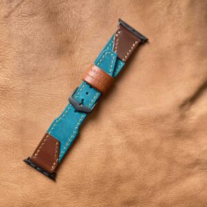 Barna-türkiz bőr óraszíj – 22-20 mm, unisex karórához | Lontra Bag