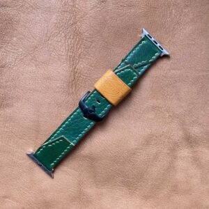 Zöld-sárga bőr óraszíj – 22-20 mm, unisex karórához | Lontra