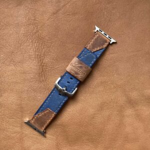 Kék-barna bőr óraszíj – 22-20 mm, unisex karórához | Lontra